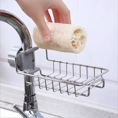 MobFest ® Stainless Steel Kitchen Storage Shelf Draining Faucet Storage Rack for Sponge Soap Holder