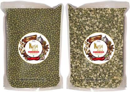 Kush Gold Green Moong Dal (Green Gram Whole 500g, Green Gram Split 500g)