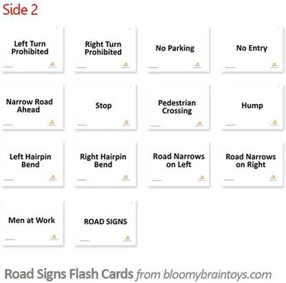 BLOOMY BRAIN TOYS Road signs Flash Cards - 32 Cards
