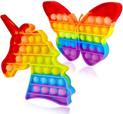 kp sales 2 Packs Bubble Pop Poop it Fidget Toy, Sensory Anxiety Stress Relief Satisfying ADHD Cheap fidgets Bubble Figetget Big Popper Po Figit Set, Rainbow Unicorn Strawberry