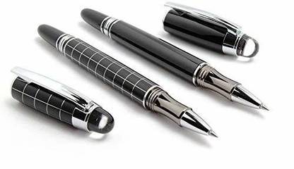 Haimac Premium HC79BSC Starwalker cross checks cross with silver line & Gloss Black Silver Tirms Roller Ball Pen Combo Offer Pack Of 2 Roller Ball Pen