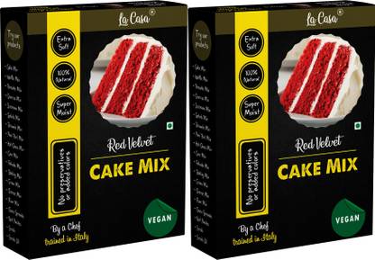 La Casa Vegan Red Velvet Cake Mix | Combo Pack of 2 | Super Moist & Extra Soft | 100% Natural | 600 g