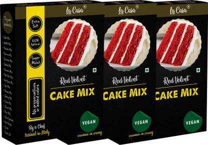 La Casa Vegan Red Velvet Cake Mix | Combo Pack of 3 | Super Moist & Extra Soft | 100% Natural | 900 g