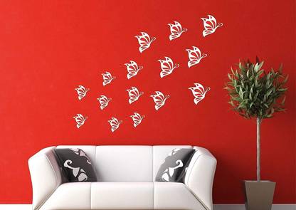 Asmi Collections 135 cm 15 Beautiful White Butterflies Wall Stickers Self Adhesive Sticker