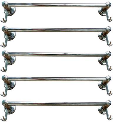 deeplax DOUBLE HOOK TOWEL ROD/TOWEL HOLDER/TOWEL STAND/TOWEL HANGER/TOWEL RACK/TOWEL BAR/TOWEL RING (CHROME FINISHED) 24 INCHES (2 FEET) SET OF 5 PCS silver Towel Holder