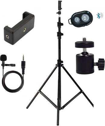 PKST 7 Feet (84 Inch) Big Tripod Heavy Quality for Mobile Phone, Camera with Holder, Mount Selfie Bluetooth Remote Controller and Collar Mic 3 Meter Long Monopod Kit, Tripod, Tripod Ball Head, Tripod Clamp, Tripod Kit