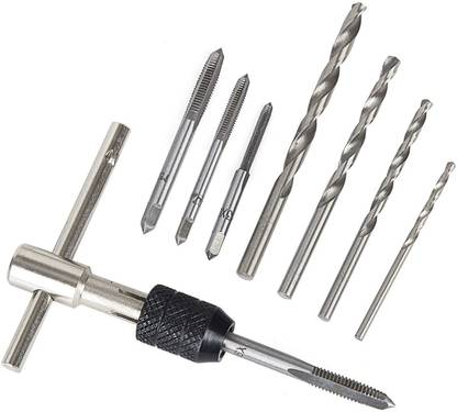 atozshop11 Adjustable T-Handle Tap Holder Wrench, Machine Thread Taps Set Tapping Threading Tool Set with 4 Pcs Metric Taps Set (M3-M6 Taps), 4 Pcs Drill Bits Adjustable T-Handle Tap Holder Wrench, Machine Thread Taps Set Tapping Threading Tool Set with 4 Pcs Metric Taps Set (M3-M6 Taps), 4 Pcs Drill Bits