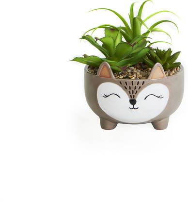 chumbak Purr-fect for Indoors Planter - Brown Artificial Plant  with Pot