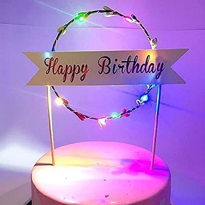 SOHAM ENTERPRISES- Happy Birthday Round Led Light Cake Topper For Cake Decoration Cake Topper