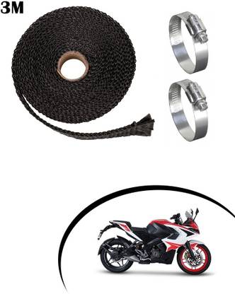 Giinix 3 Meter Black Bike Silencer Wrap With 2 Clamp for Pulsar RS 200 Bike Exhaust Heat Shield