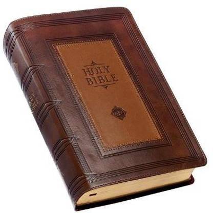 KJV Holy Bible, Giant Print Standard Size Faux Leather Red Letter Edition - Thumb Index & Ribbon Marker, King James Version, Saddle Tan/Butterscotch
