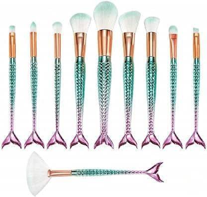 M H Collection Mermaid Makeup Brushes Set, Beauty 10 pcs Mermaid Makeup Brush Set Chubby Fish Soft Nylon Bristles Beauty Brushes Kit Foundation Blending Blush Concealer Cosmetic Tools Washing Board&Lash Brush