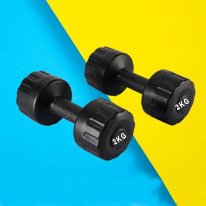 SHINE SPORTS 2KG Black PVC Dumbbells Weights Fitness Home Gym Exercise Fixed Weight Dumbbell