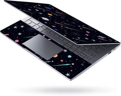 Techfit HD Printed Laptop Skin Full Panel Decal Sticker Vinyl for all Size Laptops upto 15.6 inch No Residue, Bubble Free - Galaxy Black Self Adhesive Vinyl Laptop Skin Compatible for 15.6 inch