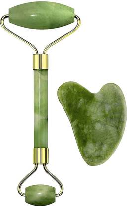 AlexVyan Jade-Roller Jade Roller and Gua Sha Set Jade Roller & Gua Sha Skin Scraper – Natural Facial Set with Facial Stone and Roller for Firming Face, 100% Natural Jade Stone Face Roller Anti-Aging, Puffy Eyes Massager, Neck, Anti Wrinkle Massager (Green) Massager
