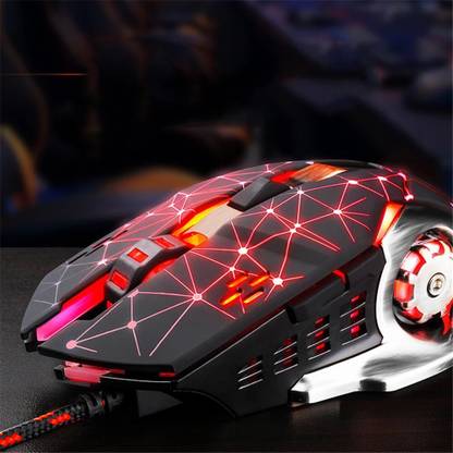 इंफिक PW2 Wired Gaming Mouse 4000DPI 6 Buttons USB Wired Mouse Mute Buttons with 6 Colors LED Backlight The King Nebula Design Gaming Mouse - Black वायर्ड Optical  गेमिंग माउस