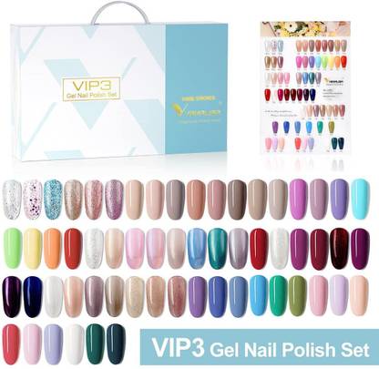 THR3E STROKES Set 65 PCS Spring Summer Gel Nail Polish Kit with Color Card,Base Matte Top Coat Gel Polish Set,UV LED Soak Off Manicure Starter,Suitable to DIY at Home Nail Art Salon multicolor