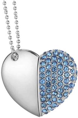 Tobo Blue Metal Heart Shape Designer Pendrive 8GB Usb 2.0 Flash Drive Diamond Heart Shape Zip Drive Jewelry Necklace Memory Stick High Speed Thumb Drive Cute Pen Drive Fun Usb Stick Jump Drive Data Storage With Jewelry Bag Gift 8 GB Pen Drive Compatible with Laptop, Desktop Computer, Mobile, Tablet USB 2.0 Metal Case