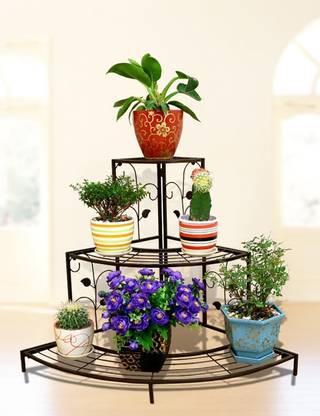 Giftoshopee Tier Corner Shelf for Pot, Black Plant Container Set