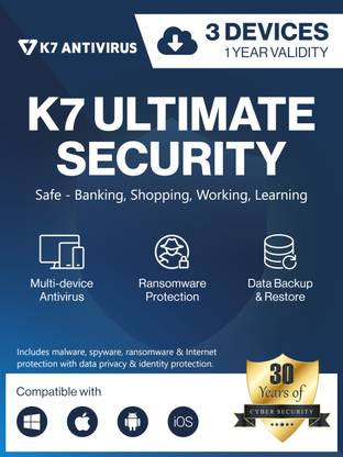 K7 Security 3 PC 1 Year Ultimate Security (Email Delivery - No CD)