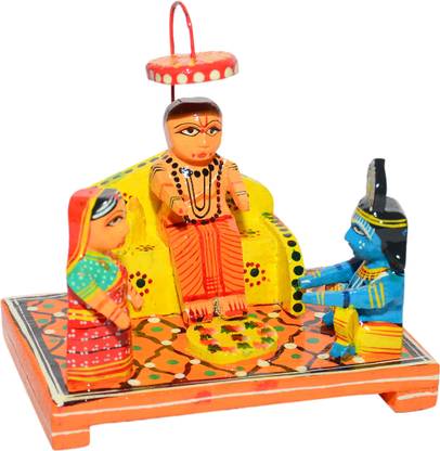 Sweta Creations Wooden Krishna ji Beautiful Hand Painted 'Krishna Sudama Story' Leela Set Art Work for Jhanki, Janmasthami, Diwali Decoration, Gifting, Eco Friendly Decorative Showpiece  -  15.24 cm