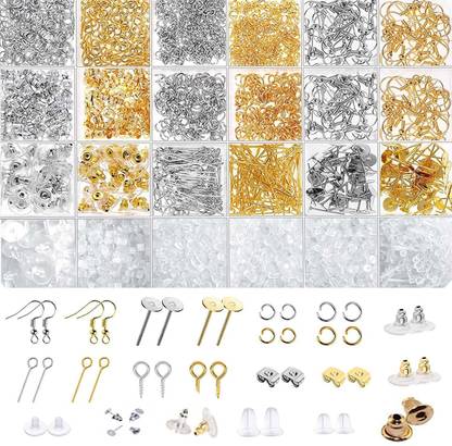 दीय क्राफ्ट Hardware Jump Rings, Clasps and Earring Hooks Jewelry Necklace Repair Kit for Jewelry Making Supplies, Earring Making Findings and Necklace Bracelets Repair (100 Grm, Mix Gold/Silver)