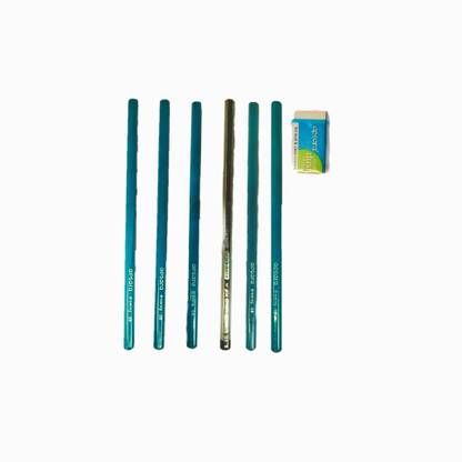 TRUE 2 F Drawing rule pencil 6p set (2P,2B, 1P,4B, 1P,6B, 1P,HB, 1P,Apsara Platinum)+1P Rule Pencil Box Free Delivery Free