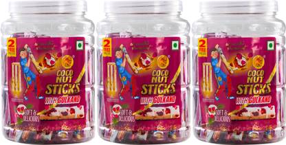 Sher Coconut Sticks With Gulkand / Coconut Candy / Real Gulkand Flavor Toffee Stick / Nariyal Toffee / Tasty Sour Stick Candy / Gulkand Candy ( Pack of 3 ) Bars