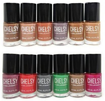 Chelsy Glossy Nail Polish (Evergreen Collection with Nude Collection) 6ml Each - Pack of 12 Nail Polish