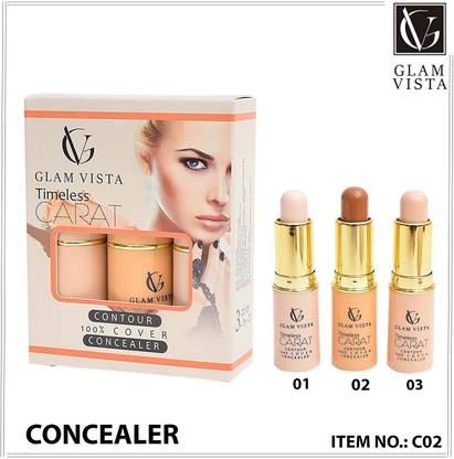 GLAM VISTA 3 IN 1 CONCEALER +CONTOUR STICK TIMELESS CARAT 100% COVER CONCEALER Concealer