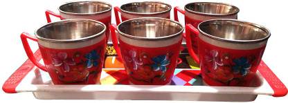 AV homes Pack of 6 Steel MLNO PLASTIC TEA CUP TRAY SET Multicolor