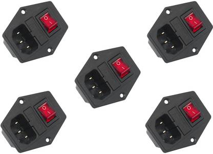 Electronic Spices PACK OF 5 Inlet Module Plug 5A Fuse Switch Male Power Socket 10A 250V 3 Pin IEC320 C16 Electronic Components Electronic Hobby Kit