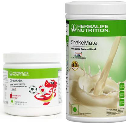 HERBALIFE CHILDREN PROTIEN SHAKE DINOSHAKE STRAWBERRY FLAVOUR (200gm) WITH SHAKEMATE MILK POWDER (500gm) SET OF 2 PCS Combo