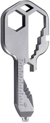 eDUST Multi-Tool – Key Shaped Pocket Tool for Your Keychain w/Bottle Opener, Screwdriver, Ruler, Wrench, Box Cutter, bit Driver, File, Bike Spoke Key - Stainless Steel Key Chain
