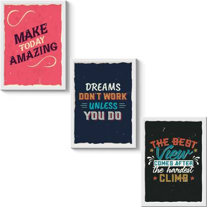 GS Decor Set of 3 Working Motivational Quotes Wall Art - Plexi Glass | Boho Room Decor - White Frame Digital Reprint 12 inch x 9 inch Painting