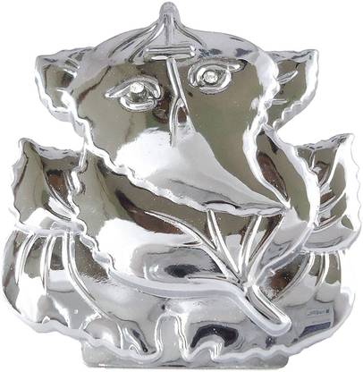 Uniqon Lord Leaf Ganesh Idol ,Patta ( 5 Cm X 4 Cm )Ganesha Idol ,Ganpati Vinayaka (R-63) Metal Silver Statue for Car Dashboard | Mandir Murti | Home Decor | Office Table Showpiece Decorative Showpiece  -  5 cm