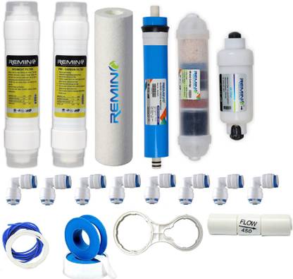 Remino Complete 100 GPD RO Water Purifier Service Kit filter Suitable for All Type of Water Purifier (Complete kit of Carbon and sediment) Solid Filter Cartridge