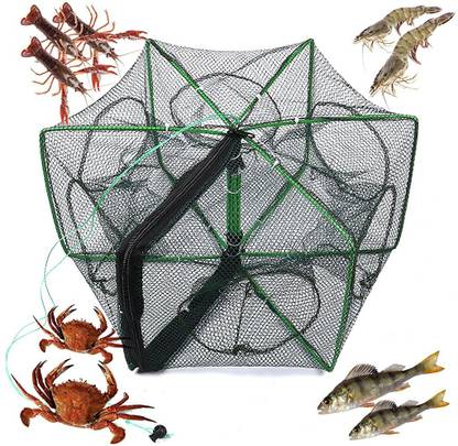 PROBEROS Crab Fish Trap Fishing Nets Foldable Fishing Bait Trap Cast Net Cage Easy Use Hexagon 6 Hole Cage Crab Fish Minnow Crawdad Shrimp Portable Folded Fishing Net Aquarium Fish Net