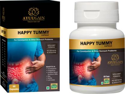 AYUUGAIN Ayurvedic Happy Tummy Capsule For Constipation Indigestion Gas Acidity