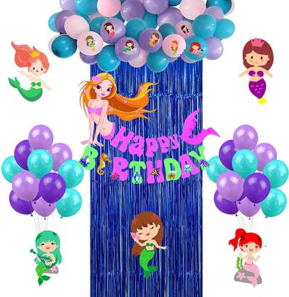 Prihit Mermaid Theme Birthday Decoration Supplies Giant Mermaid Bunting Foil Curtain