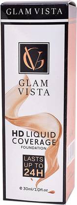 GLAM VISTA HD High Coverage Waterproof Base Foundation Lasts Up to 24 hours Mattfying Second Skin Effect Foundation ,Face Makeup Foundation