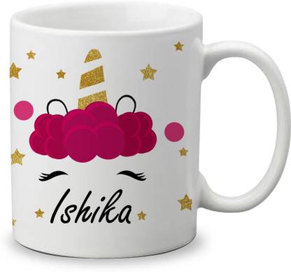 Gifts Zone Ishika Name Beautiful Unicorn Design Printed Coffee- MGZ-011 Ceramic Coffee Mug