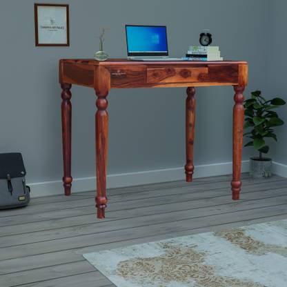 Tamannaartpalace Solid Wood Study Table with Round Legs in Natural Honey Oak Finish with Drawer for Office, Home and Work from Home, DIY (Do It Yourself), Easy To Assemble Solid Wood Study Table