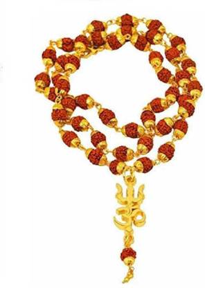 PRIYANSHU INDUSTRIES New Year Letest Fashion Gold Plated Brass, Gold Plated CZ Om Shiva Bam-Bam Chamtkaari Bholenaath Rudraksh 100 % Orignal (8MM 36Beads) Pendant Men Women Hindu God Pendant Necklace Jewellery Gold-plated Beads Alloy Pendant