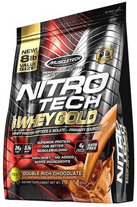 Muscletech Performance Series Nitro Tech 100% Whey Gold - 8lbs 3.36kg - Double Rich Chocolate Whey Protein