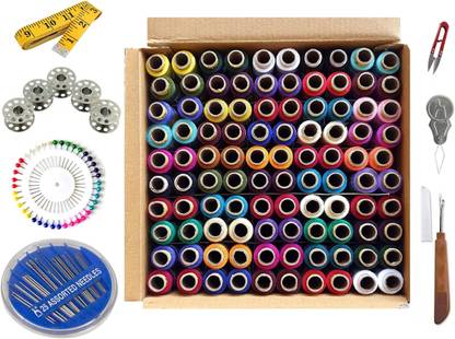 Upyukat Tailoring Accessory kit/ Tailoring kit/ Sewing Kit-Vardhman sewing threads ,Set of 100 in A Box, 180 MTS Each Spool-Thread Box With All Sewing Accessories Sewing Kit
