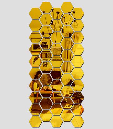 one store 130 cm 50 Hexagon Golden, hexagon mirror wall stickers Self Adhesive Sticker