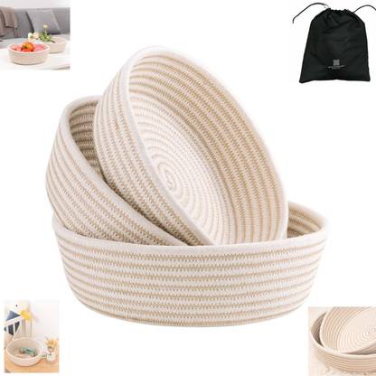 Textile and Beyond Cotton small box mini rope paper storage COTTON basket woven laundry bag brown hamper baby nursery tray bucket organizer set of 3 for kids toys, fruits, kitchen, office, shelfs 02 Storage Basket