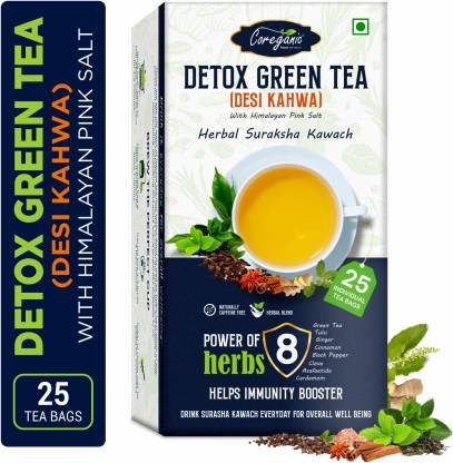 Coreganic Detox / Desi Kahwa Green Tea for Weight loss & Build Immunity | Premium tea leaves with Active Ingredients Black Pepper, Cinnamon, Cardamom, Cloves, Ginger, Black Pepper Green Tea Bags Box