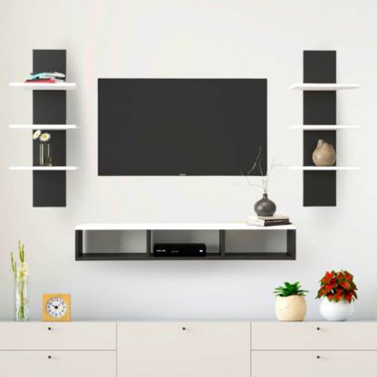 Furnifry Wooden Tv Entertainment Unit, White Tv Console With Bookshelves